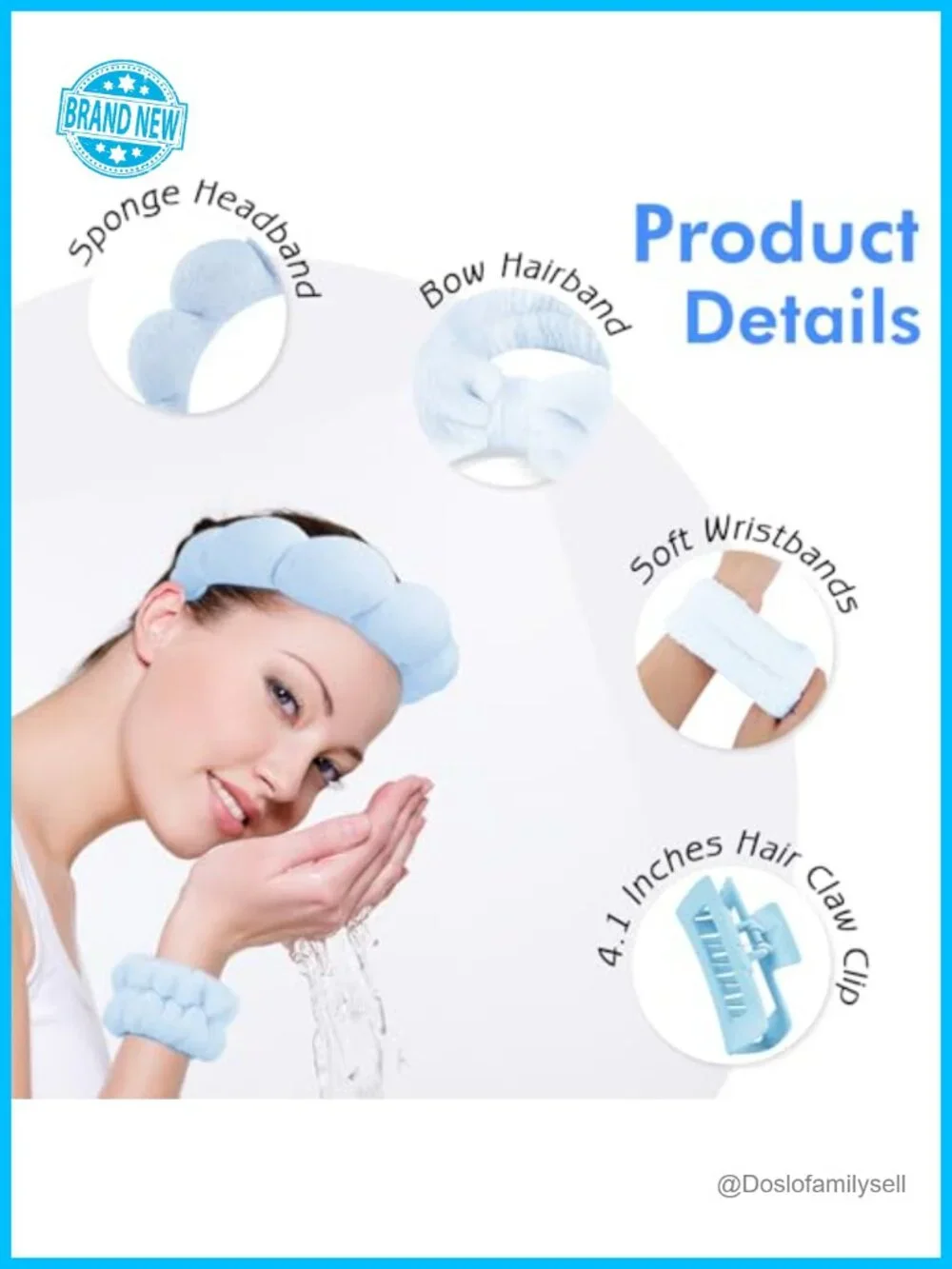 5-Pack Spa Headband with Wristbands & Claw Clips Terry Cloth Non-Slip